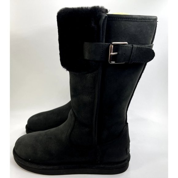 UGG AUSTRALIA WILOWE BLACK LEATHER BIKER BOOTS  Size US 7 EUR 38 - Picture 4 of 13